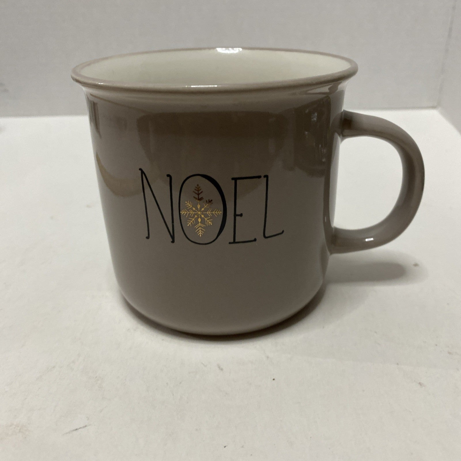 Sleigh Bell Bistro NOEL Christmas Holiday Taupe Porcelain Coffee Tea Mug Cup