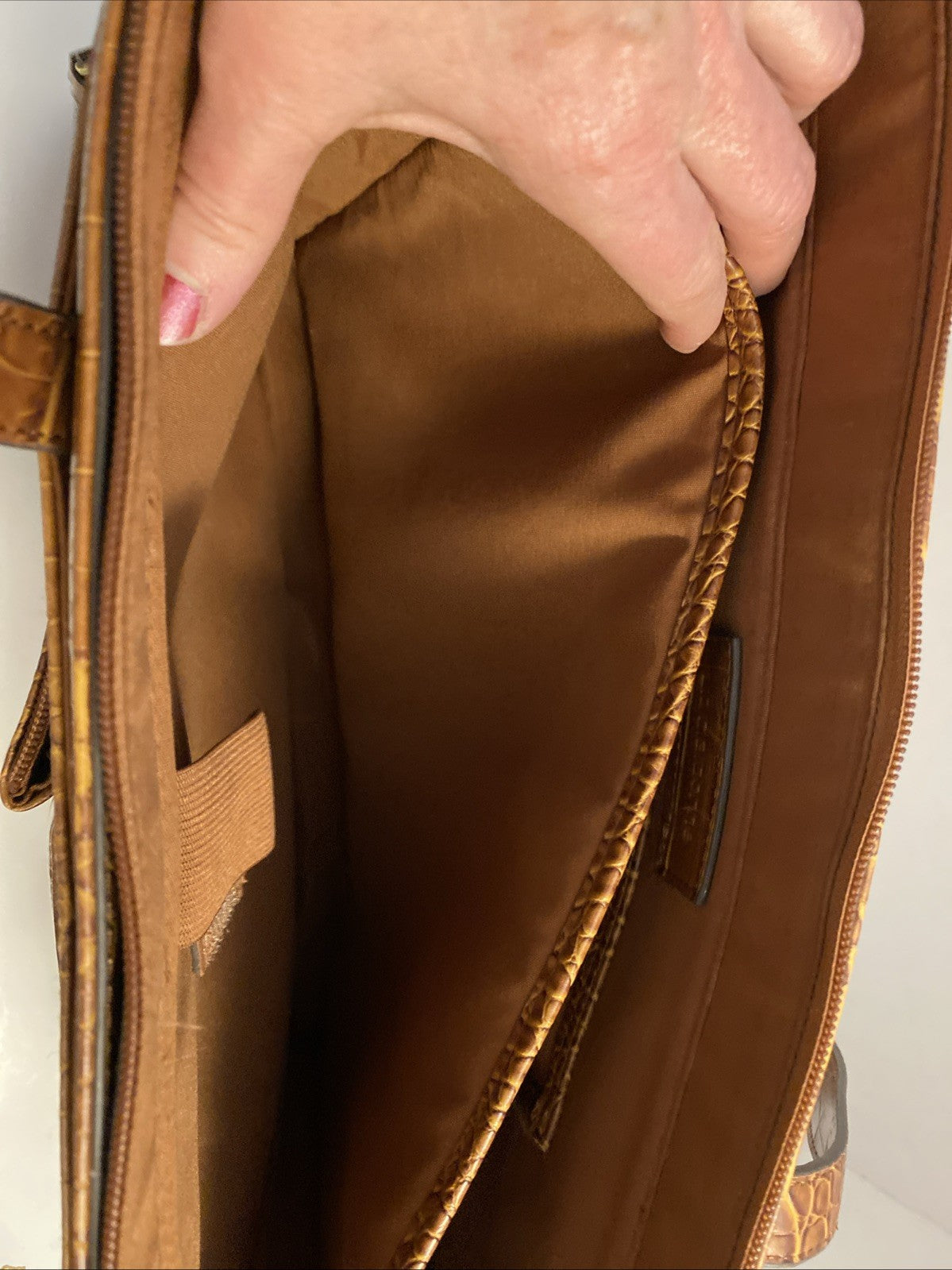 Liz Claiborne Vintage Travel Work bag Tote Brown Crocodile leather W/dividers