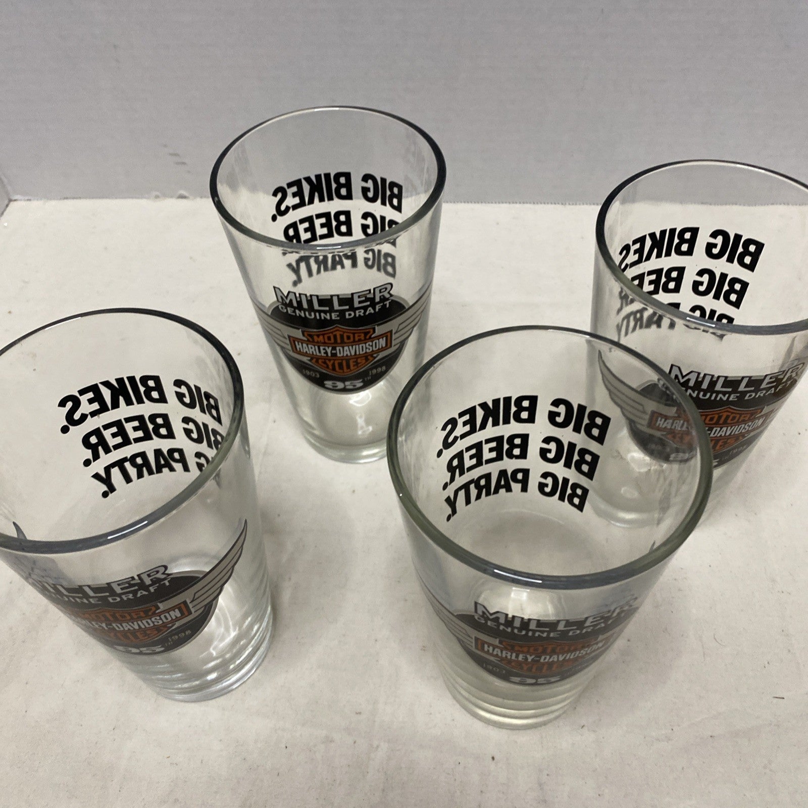 Miller Genuine Draft Harley Davidson 95th Anniversary Pint Beer Glass Set Of 4