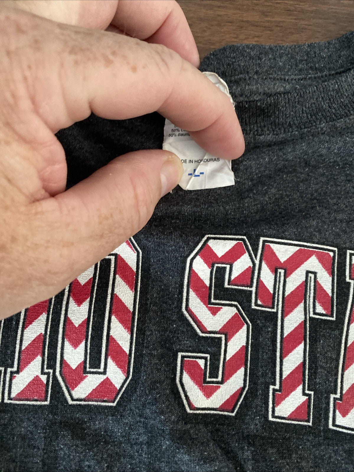 Amber Ohio State buckeye shirt red white stripe