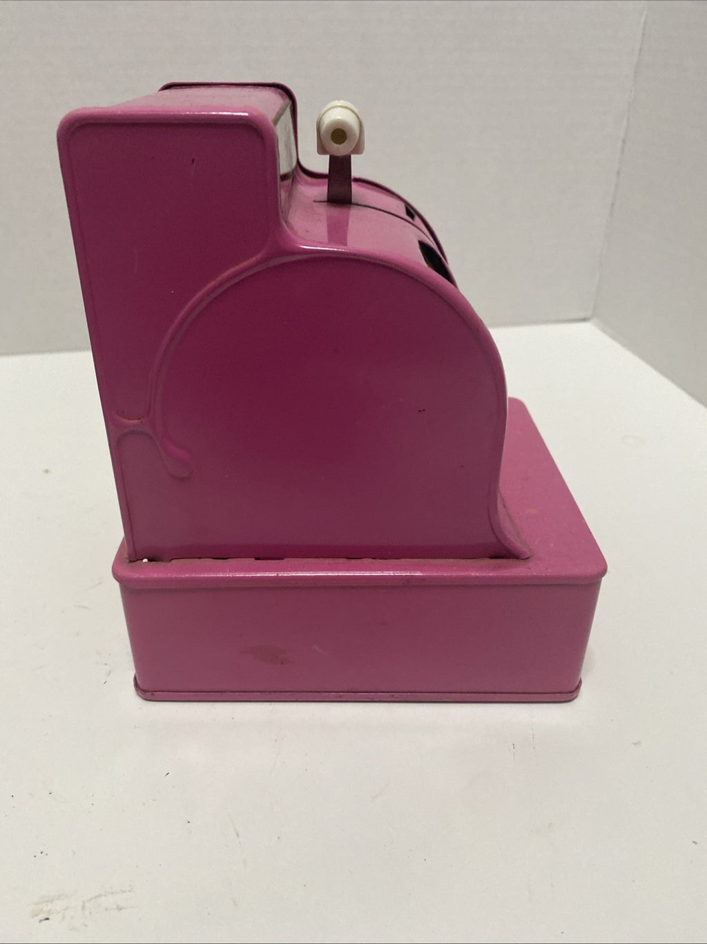 Vintage~Uncle Sam~Pink Metal Cash Register Coin Bank~Counts Money/Locks~Works