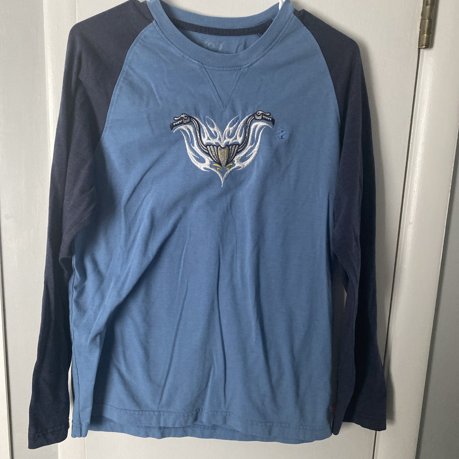 Izod long sleeve blue shirt embroidered motorcycle handles size small
