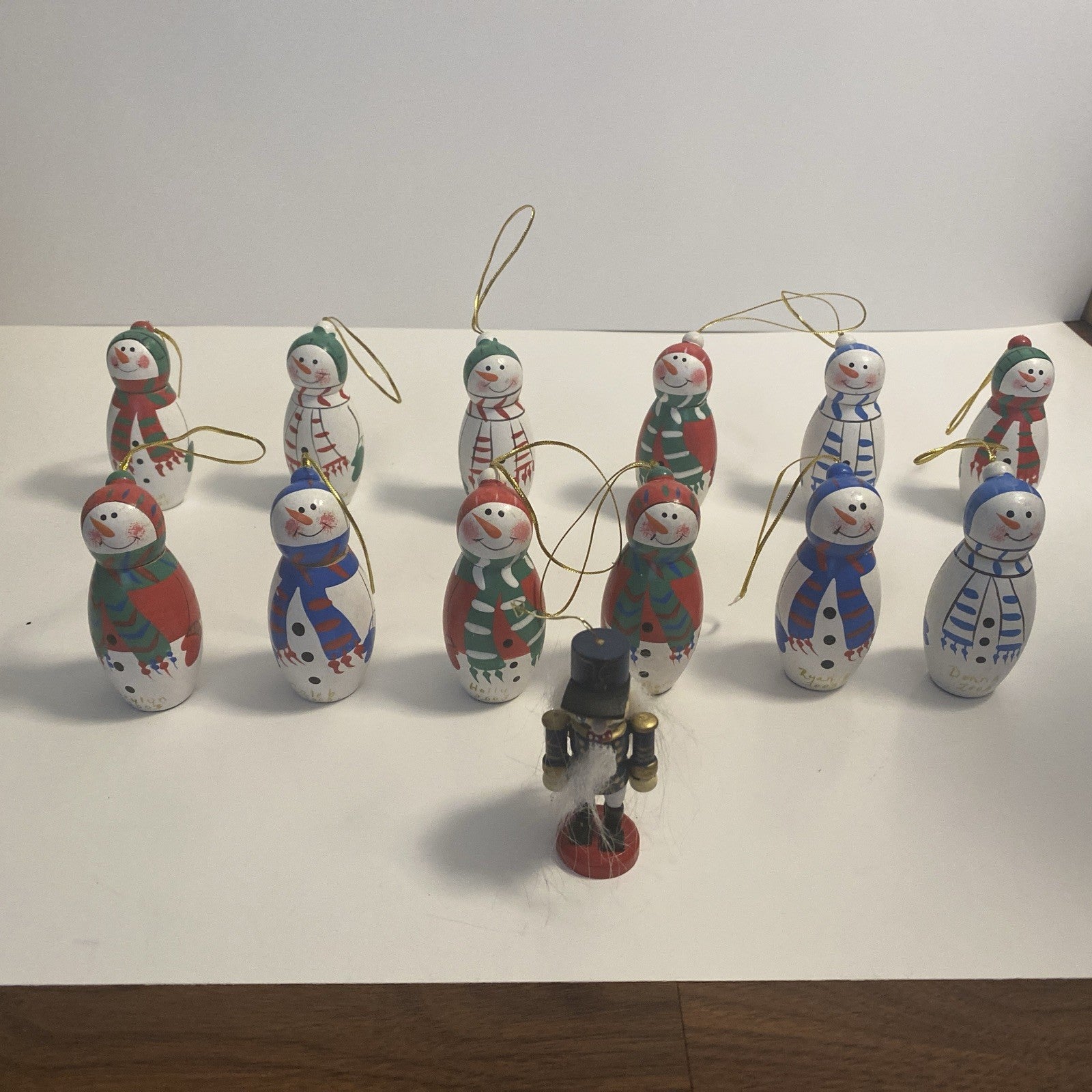 Lot of 12 Wooden Christmas Ornaments And 1 Nut Cracker