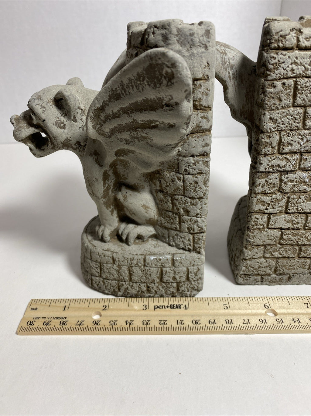 Gargoyle Concrete Stone Heavy Bookends, Castle Guardian Dragons Medieval 