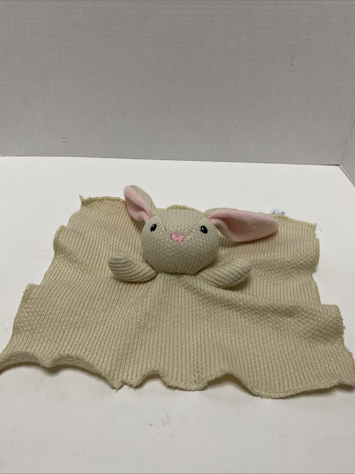 Walgreens Cream Beige Bunny Knit Baby Blanket Heart Nose Pink Ears