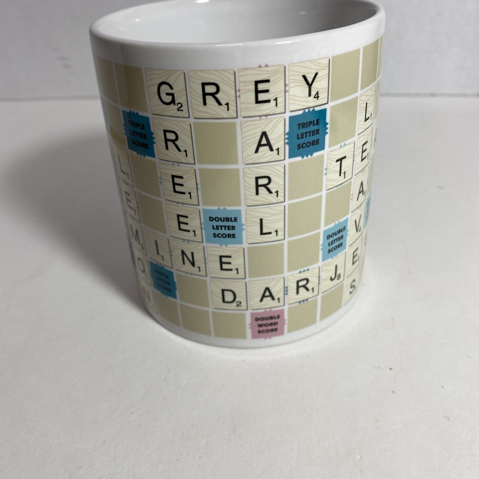 Coffee Mug Scrabble Board Game Ceramic Cup (2005) With Tea Words