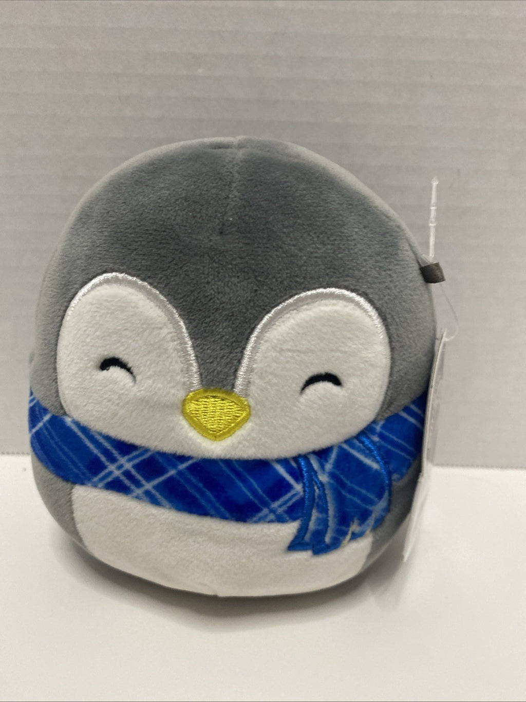 Squishmallow 6”Jen Penguin Grey White Plush Blue Plaid Scarf Kellytoy