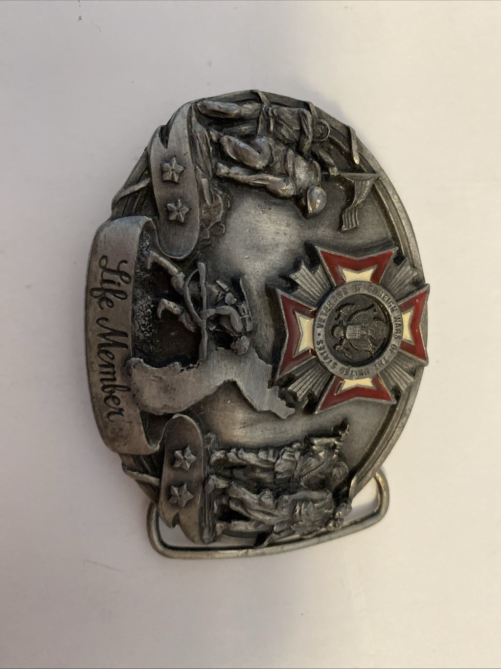1987 Siskiyou Belt Buckle B71 Honoring All Veterans Of Foreign Wars Members