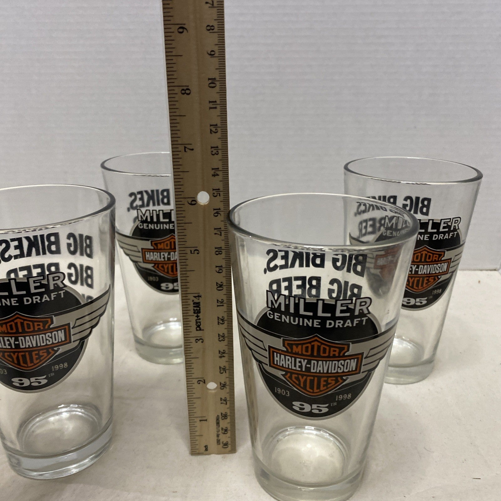 Miller Genuine Draft Harley Davidson 95th Anniversary Pint Beer Glass Set Of 4