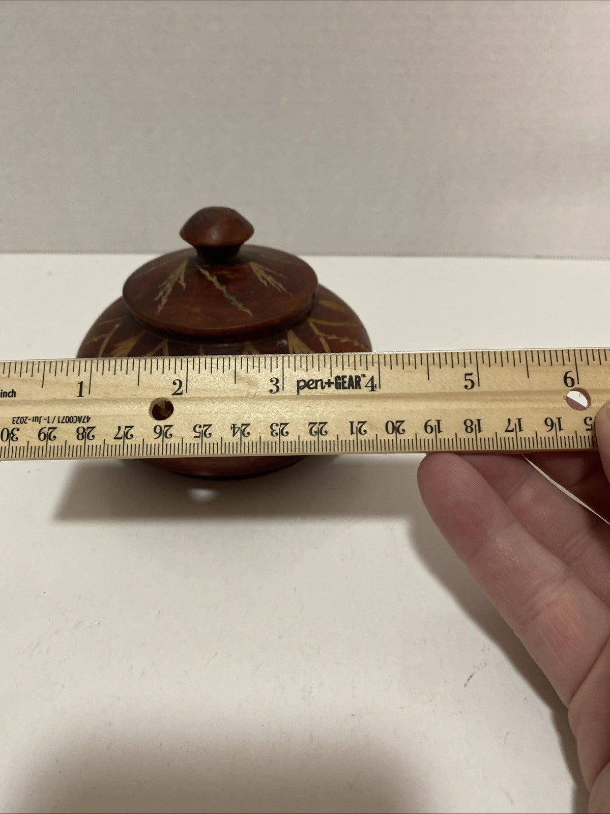 Vintage Hand Carved Wooden Trinket Box With Lid Swirl Design Small 5” Approx