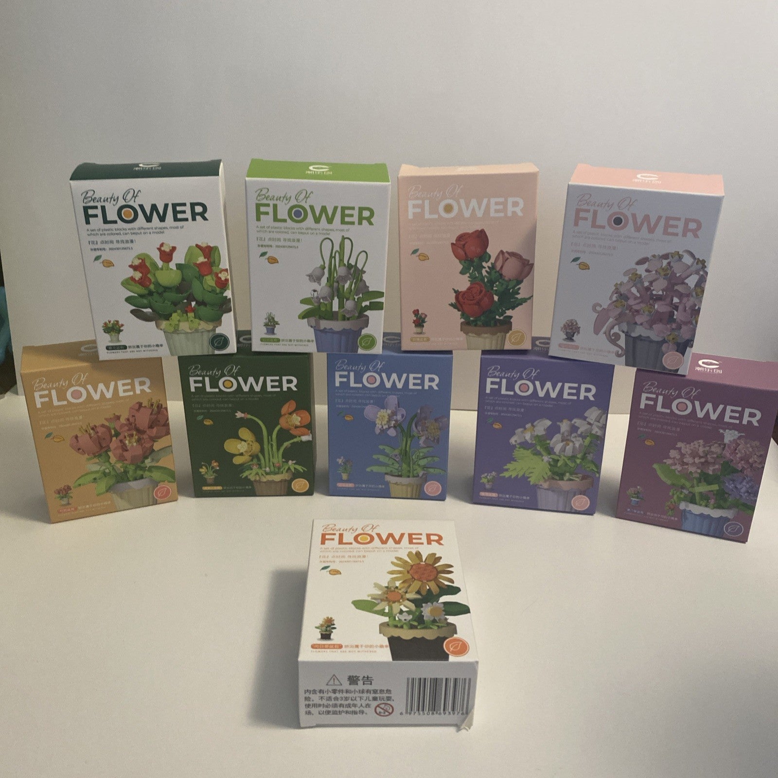 Beauty of FLOWER Lot/Set of Plastic Blocks Pcs. 10 Boxes, All Different And Comp