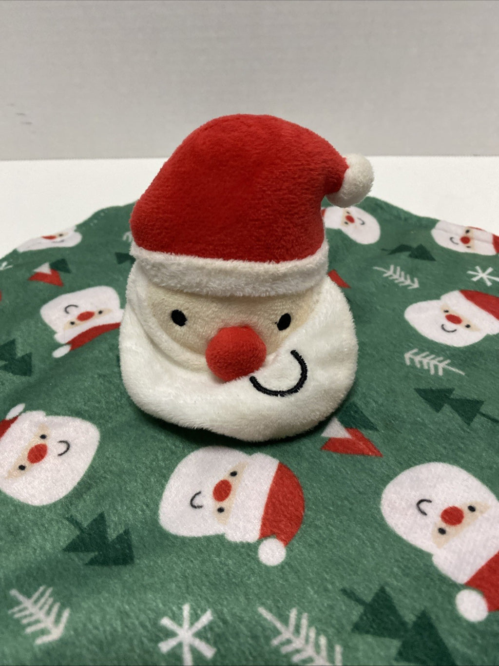 Santa Christmas Red White Trees Blanket Lovey Plush Toy