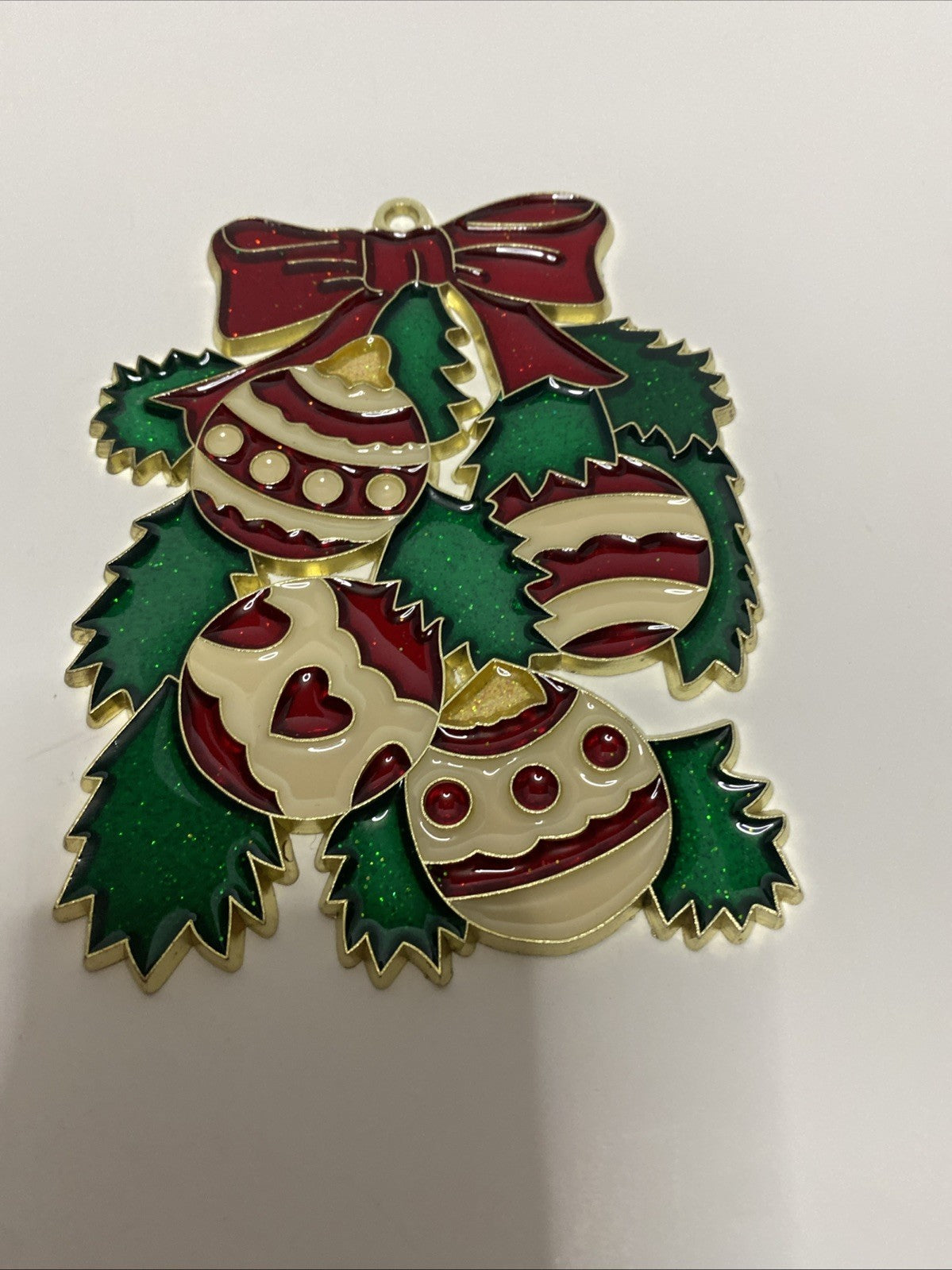 Vintage Christmas Ornaments & Holly Faux Stained Glass Suncatcher