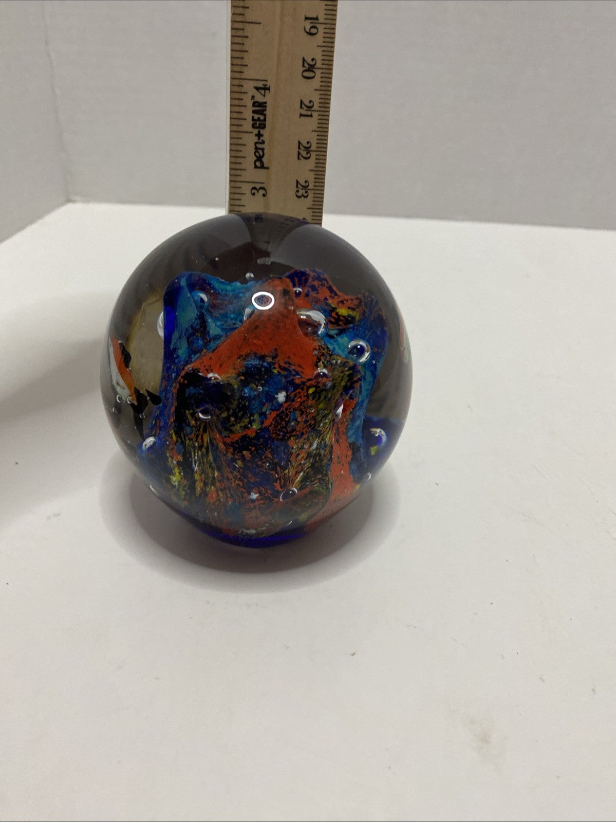 Art Glass Tropical Fish Paperweight Ocean Aquarium Round Small