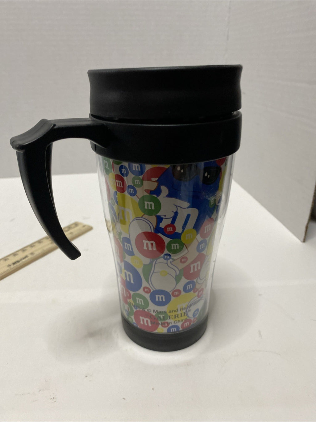M&M CANDY MARS Coffee Travel Tumbler 13 Ounce Green Red Blue Yellow Chocolate 