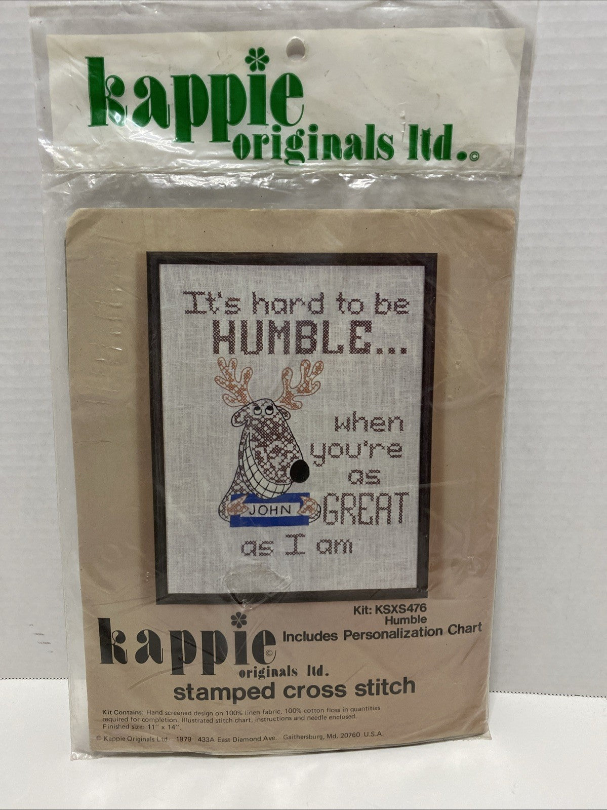 Kappie Originals Ltd Stamped Cross Stitch Kit Humble Deer Personalize New