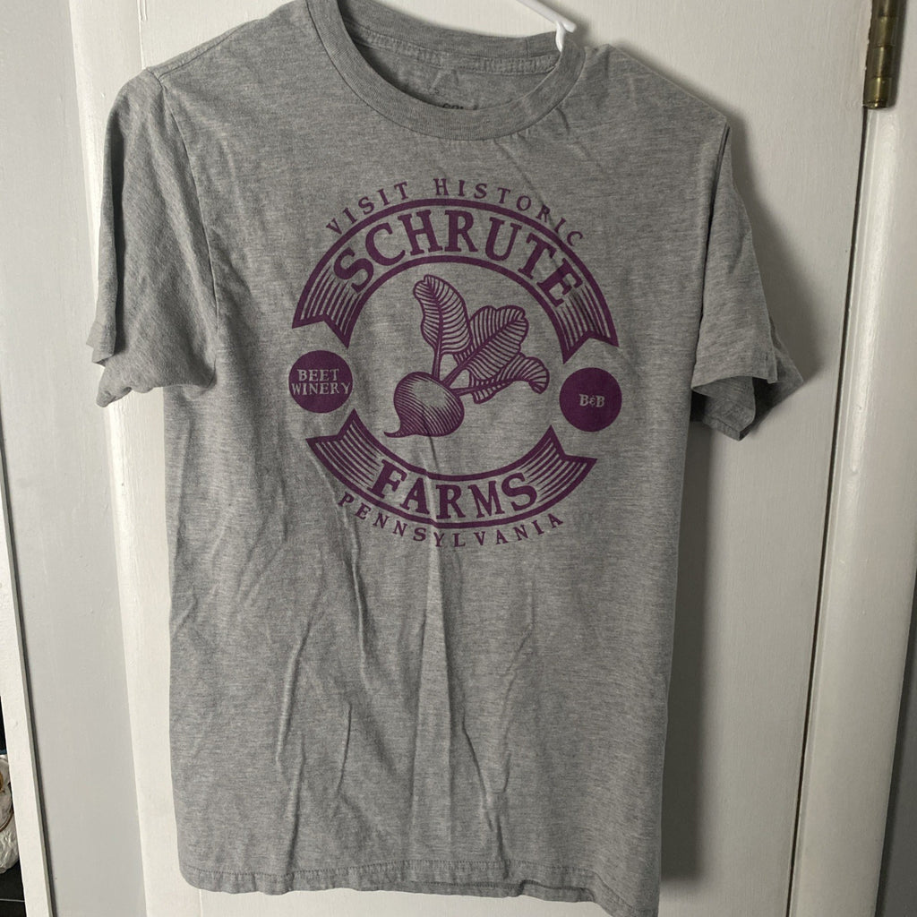 The Office TV Show Graphic T-Shirt Schrute Farms Gray Small S Beet Winery,