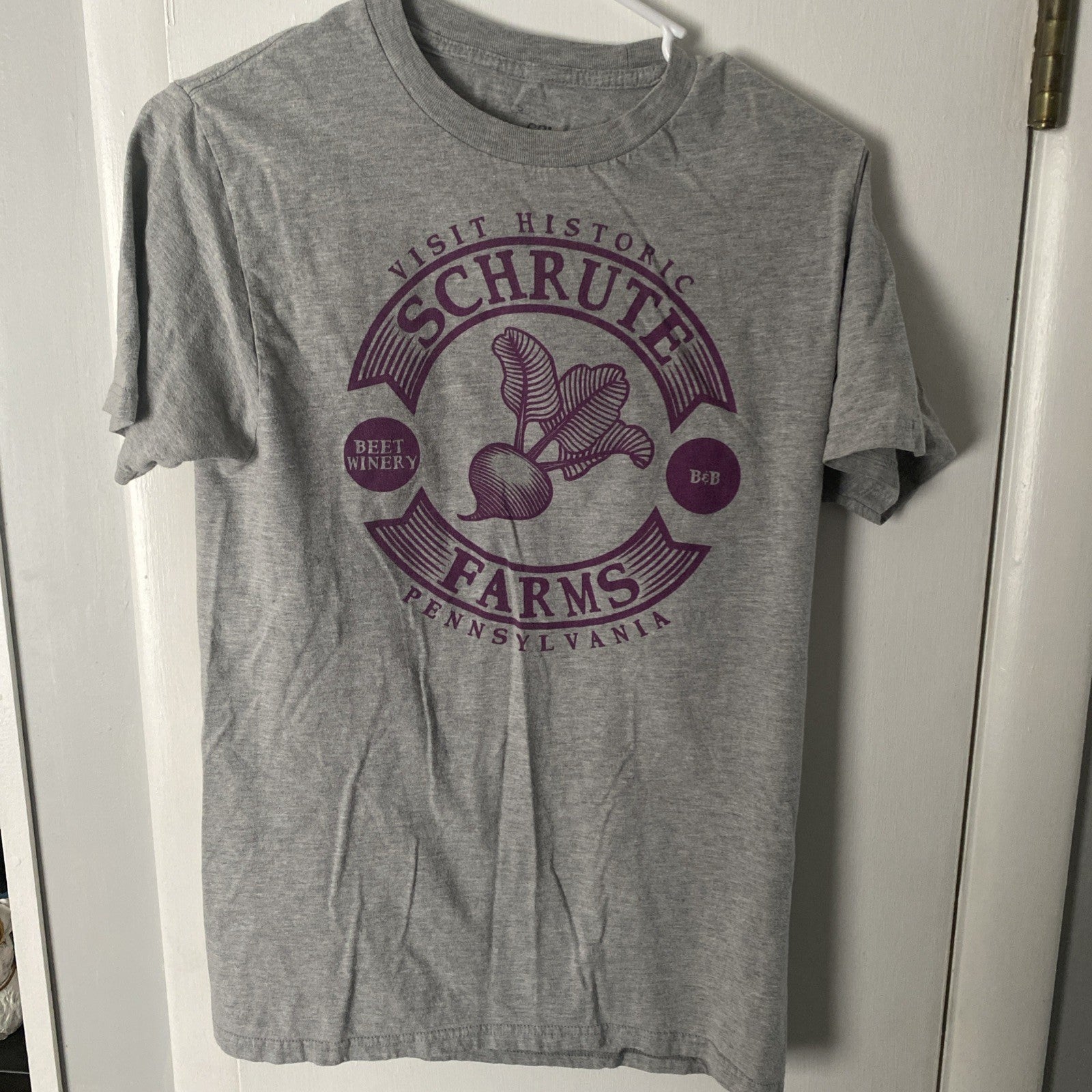 The Office TV Show Graphic T-Shirt Schrute Farms Gray Small S Beet Winery,