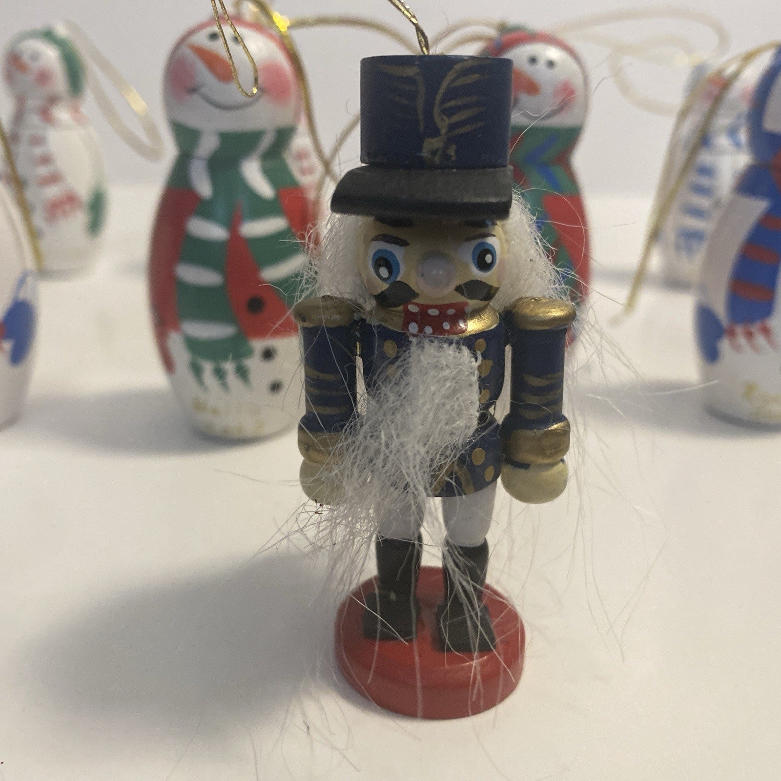 Lot of 12 Wooden Christmas Ornaments And 1 Nut Cracker