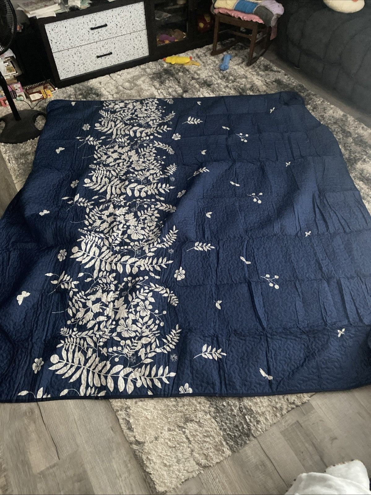 Quilt queen size with two pillow covers blue white flower pattern Approx 8’x7.5’