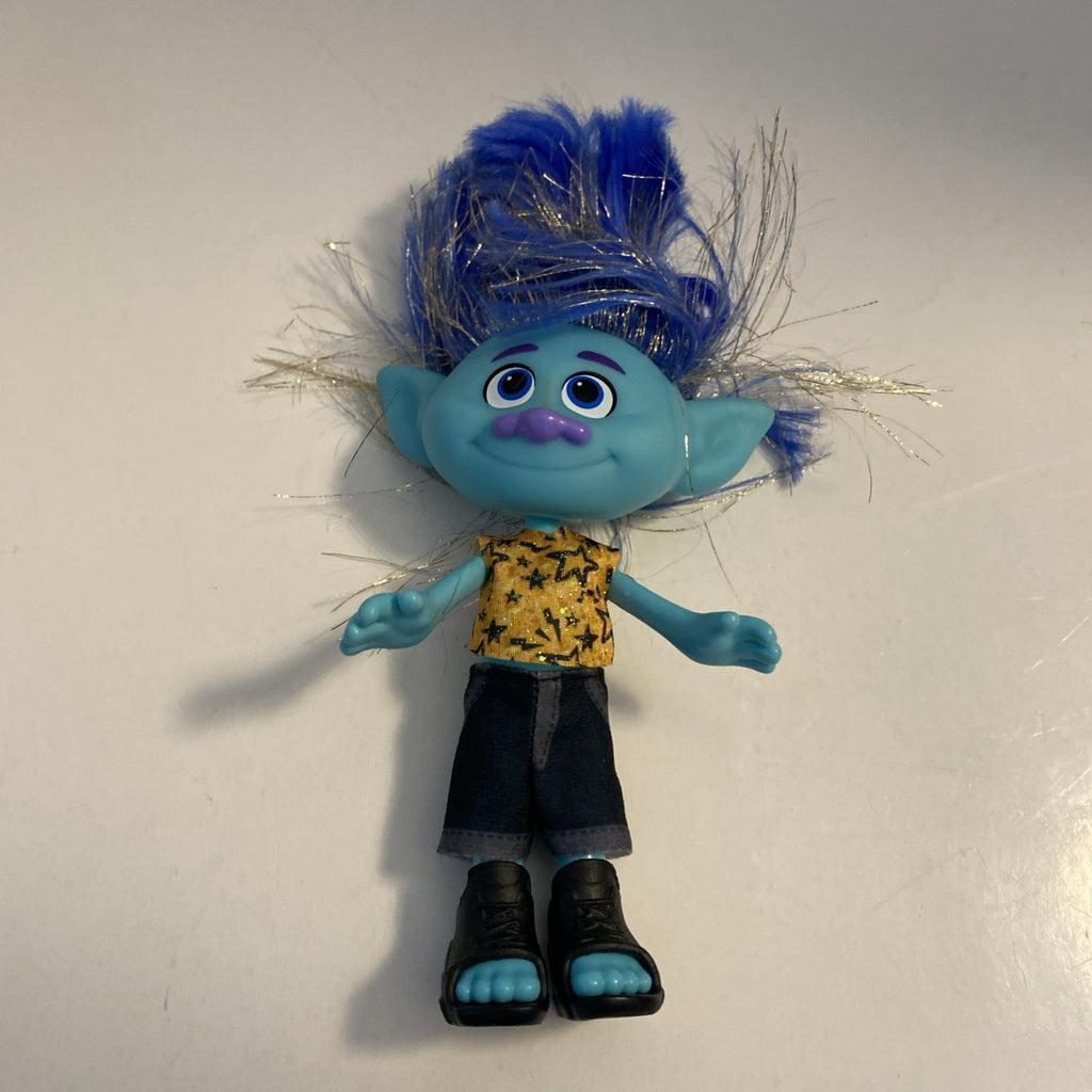 Cute World Tour Troll Branch 8" PVC Action Figure Blue Glitter Hair Poseable