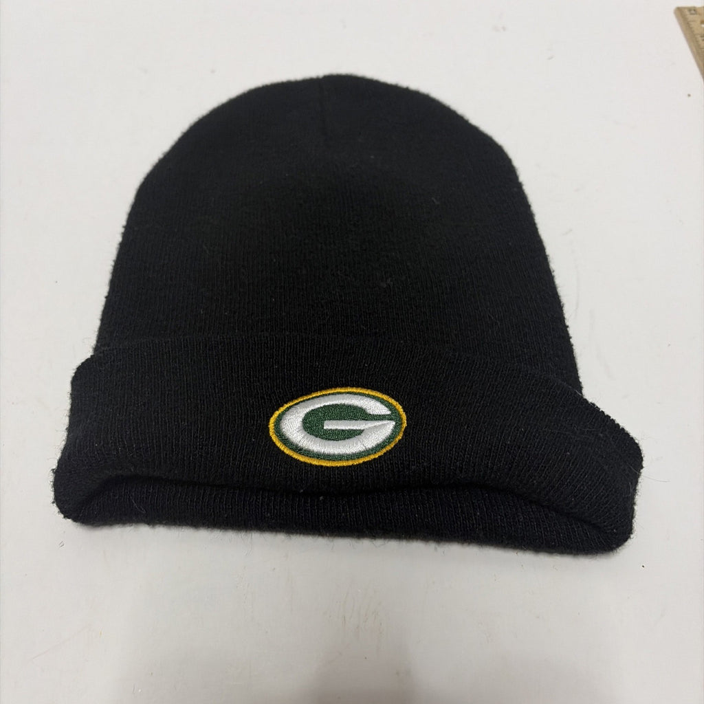 Green Bay Packers Black 8" Knit Beanie Hat NFL Football