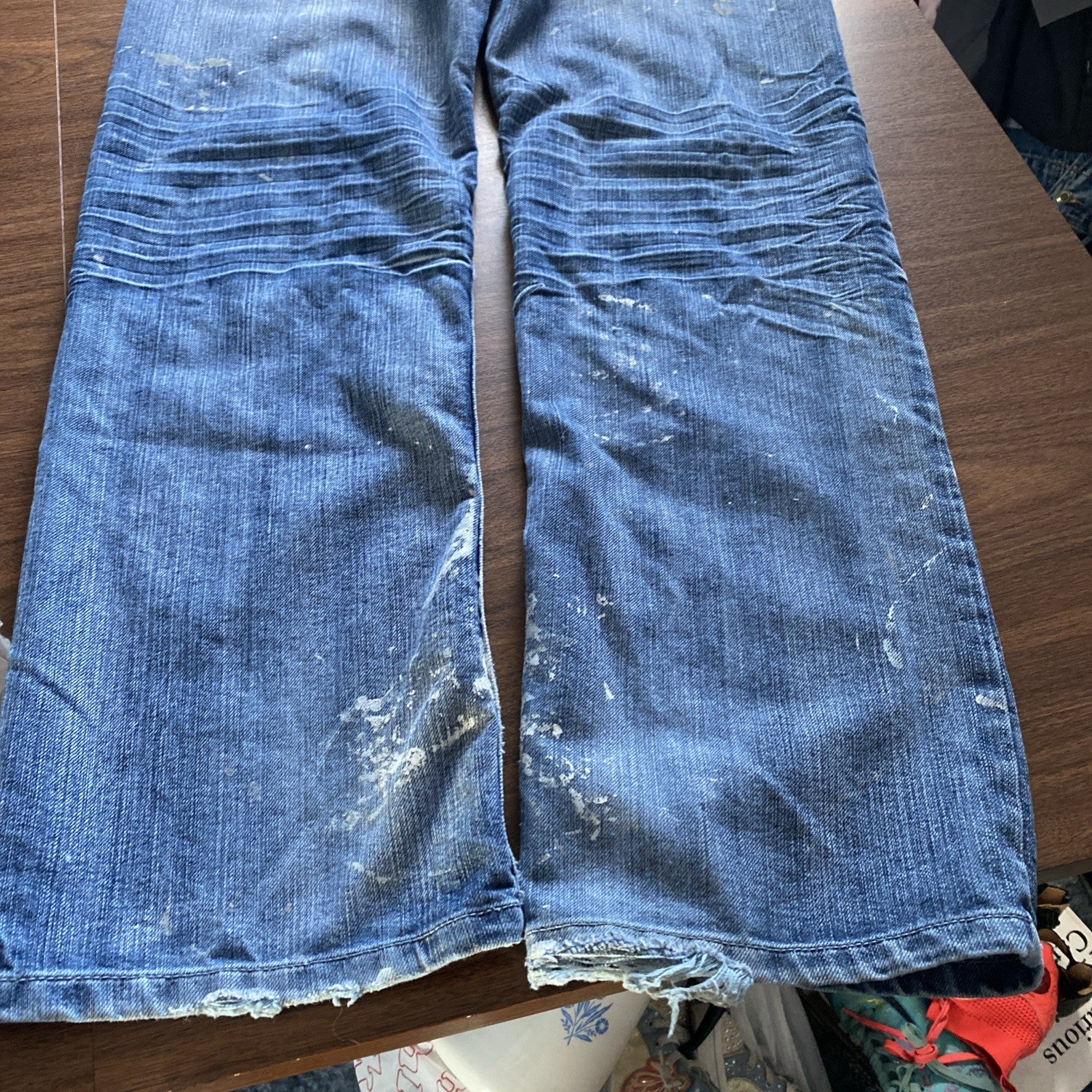 Helix Ladies Loose Straight Fit Jeans 30/32 Distressed Paint Jeans