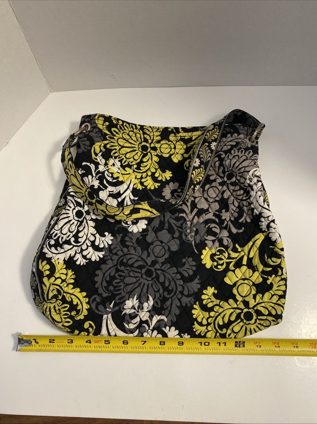 Vera Bradley Baroque Shoulder Bag Purse Black Chartreuse Gray