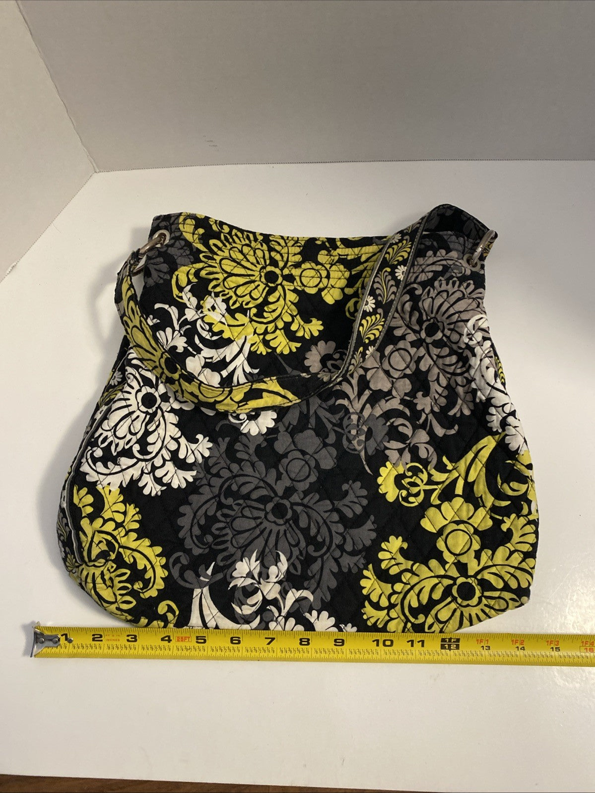 Vera Bradley Baroque Shoulder Bag Purse Black Chartreuse Gray