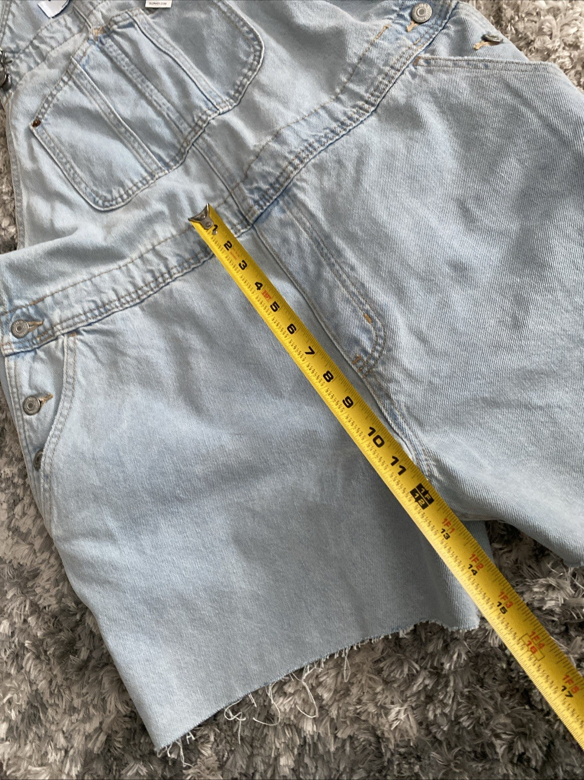 Old Navy Denim Overalls Womens XL Slouchy Straight Cut Off Blue Jean Fray