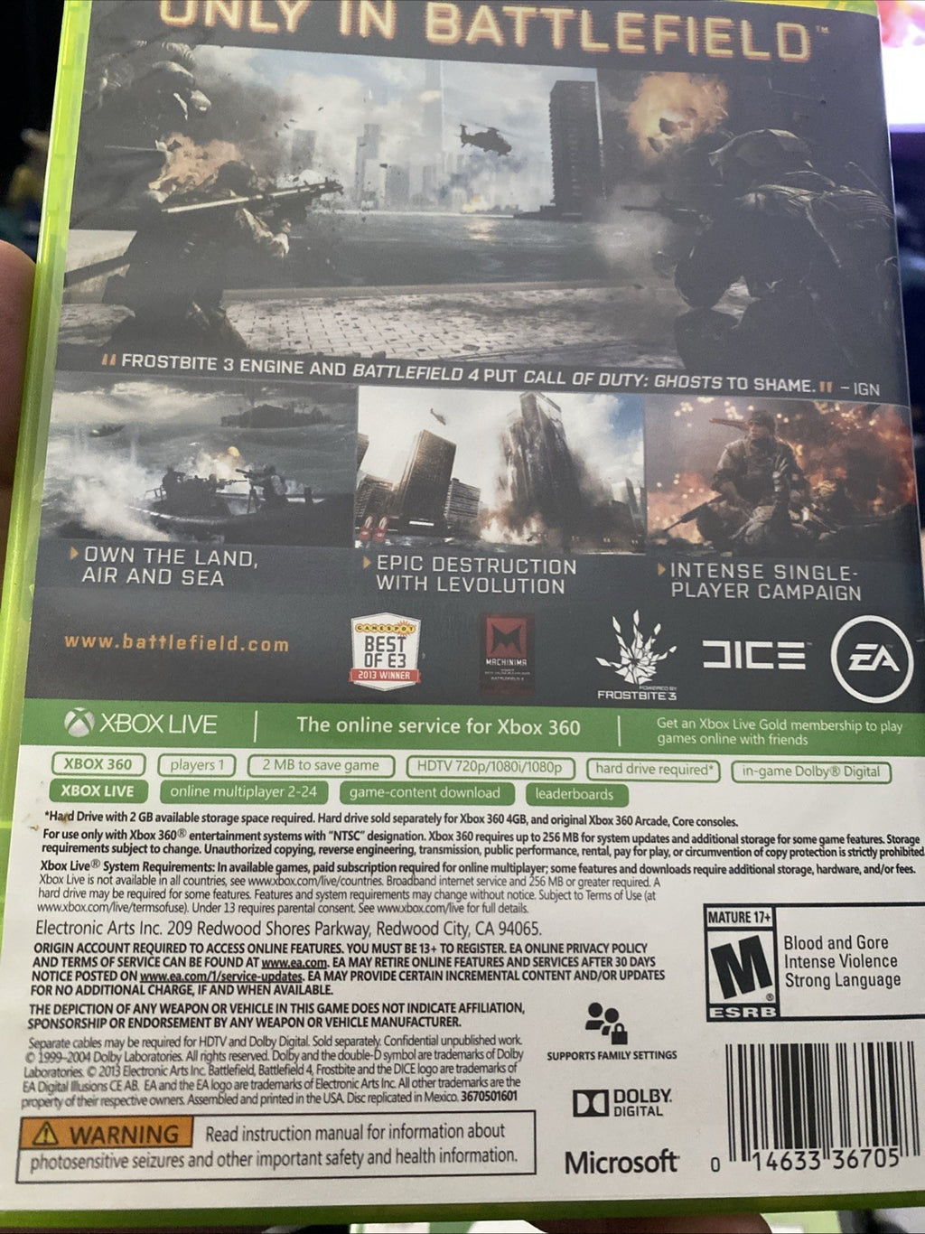 XBOX 360 Battlefield 4 Game EA Preowned Good