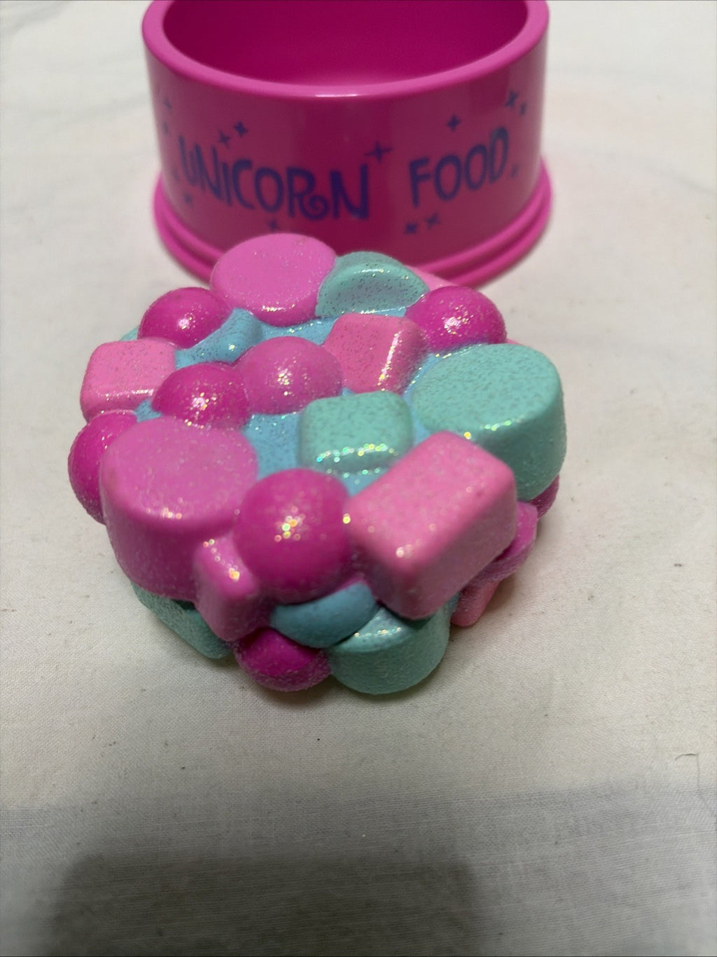 Build A Bear Unicorn Food Bowl + Food Toy Pink Purple Blue WITH Sparkling FOOD