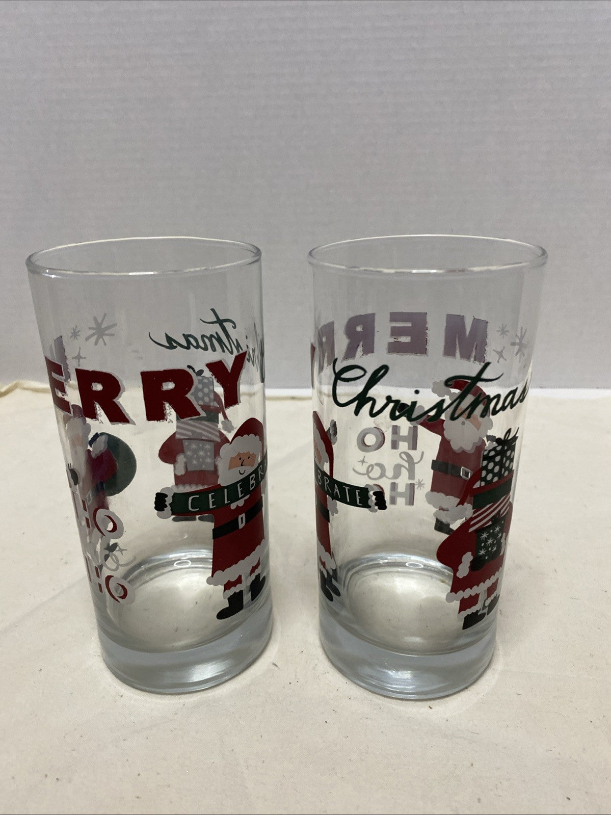 Merry Christmas drinking glass, 6 inches tall
