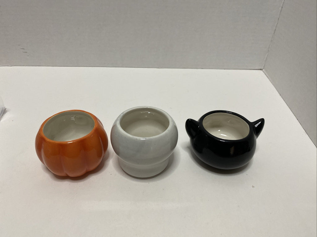 Hallmark Halloween Tea Lights Votive Jack O Lantern Skull Black Cat Candle Holde