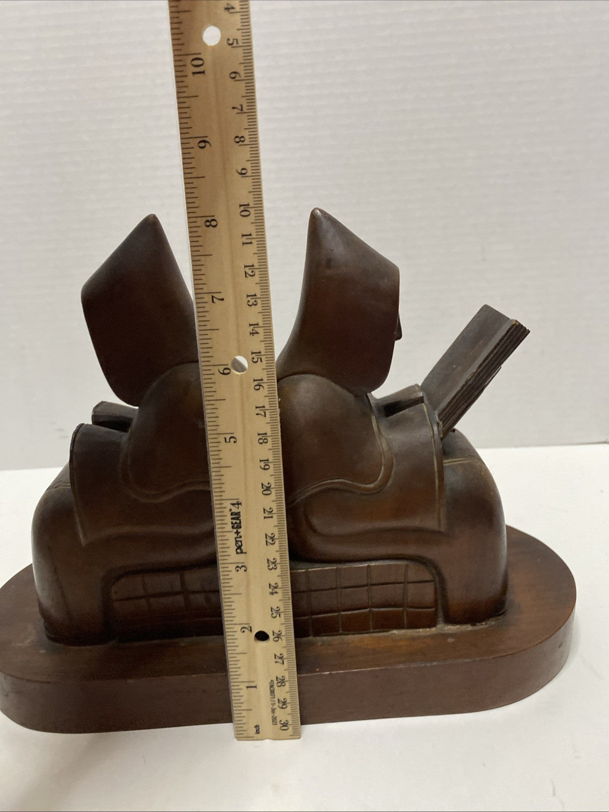 Vintage Hand Carved Wooden Monk Bookends Mid century dark wood christian hermit