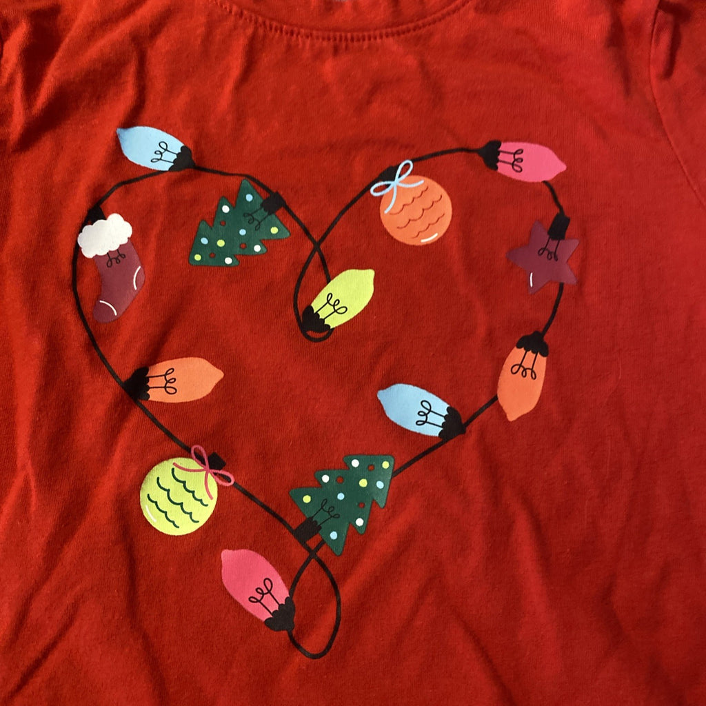 Cat and Jack medium (8) long sleeve red shirt heart shaped garland