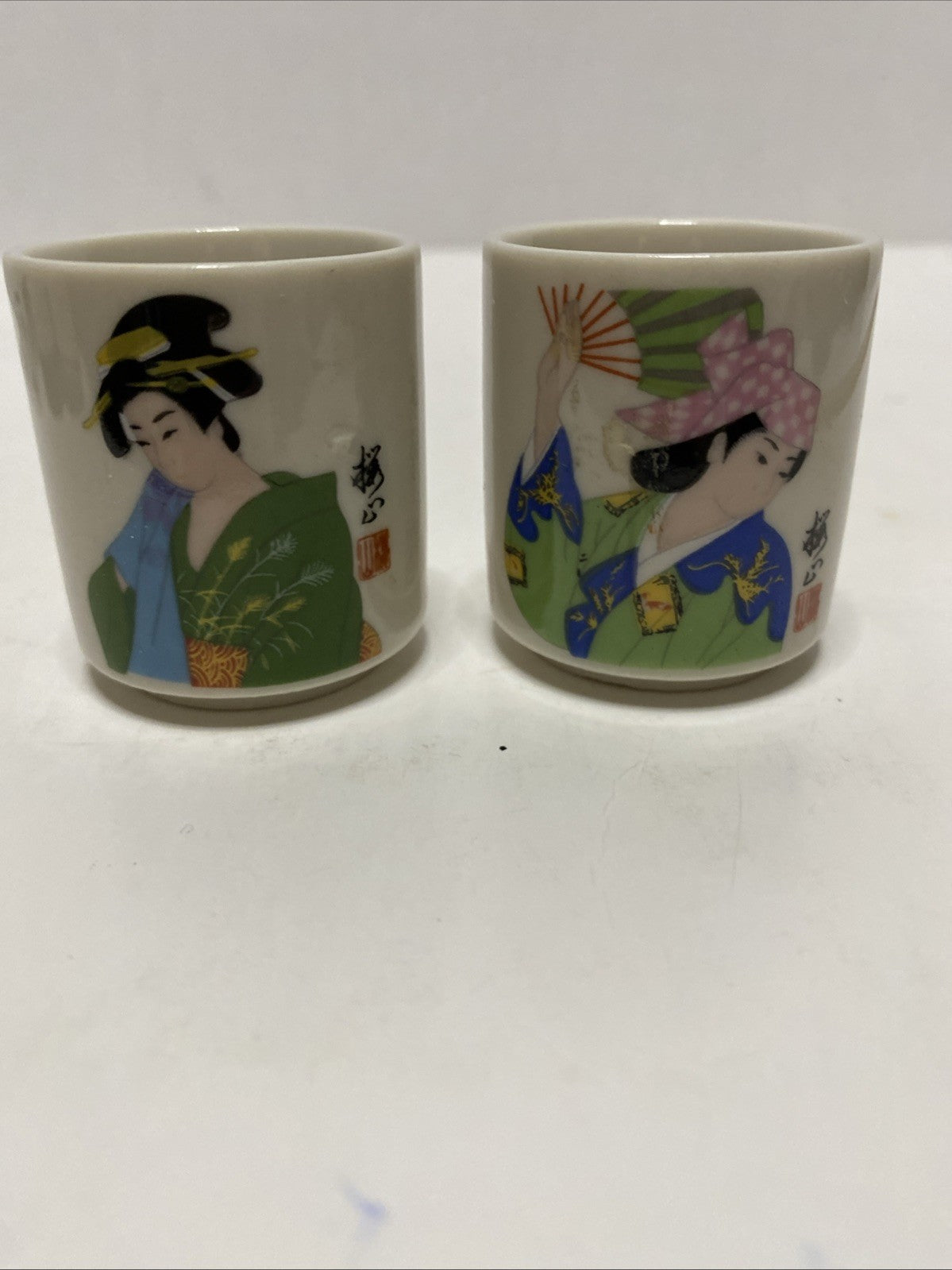 Vintage 2pc  Miho Ochiko Guinomi Japan Porcelain Sake Tea Cups