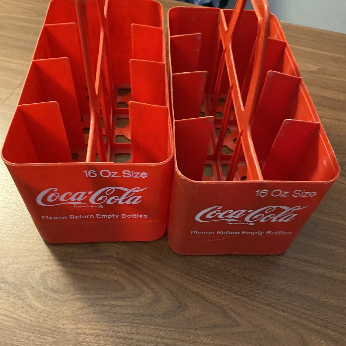 2 Vintage Coca-Cola 8 Pack Bottles One Pint Red Plastic Coke Carrier Caddy