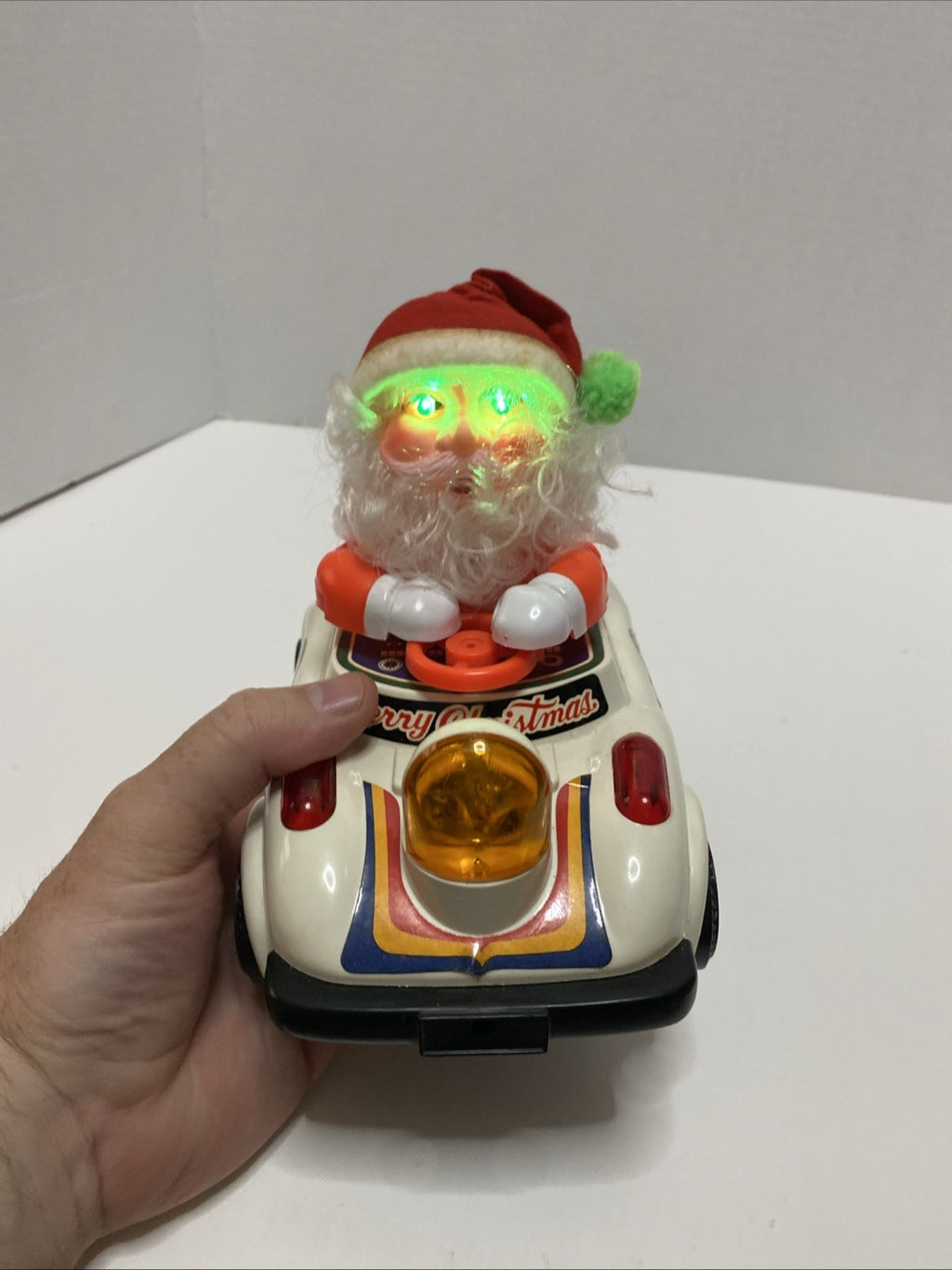 Vintage Santa Cartoon Car Light Up Bump & Go Action Son Al Toys 1983 Works Great
