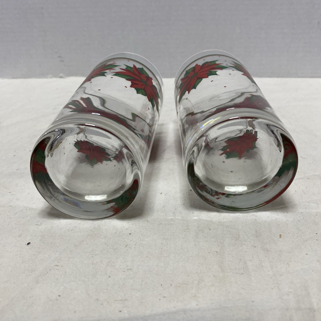 Christmas Set Of 2 Poinsettia Holiday Dinner Ice Tea Water Vintage Tumbler