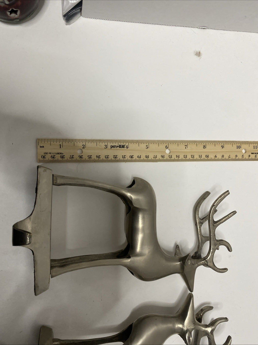 Pottery Barn Pewter Stocking Holder Reindeer Deer Hanger Pair Heavy