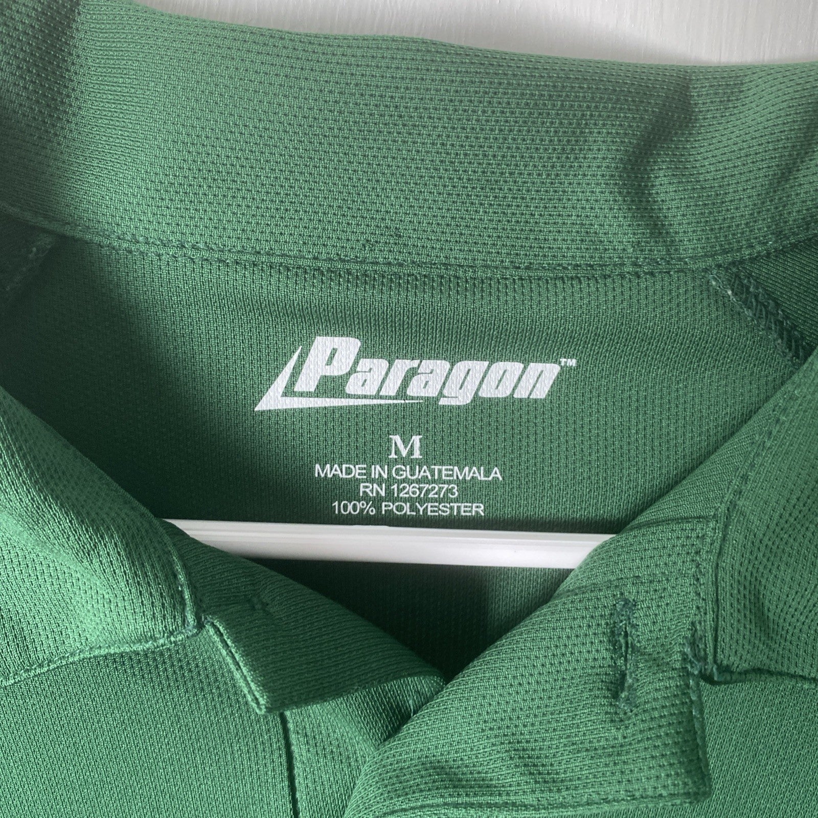 Paragon men’s green white striped polo shirt size medium short sleeve