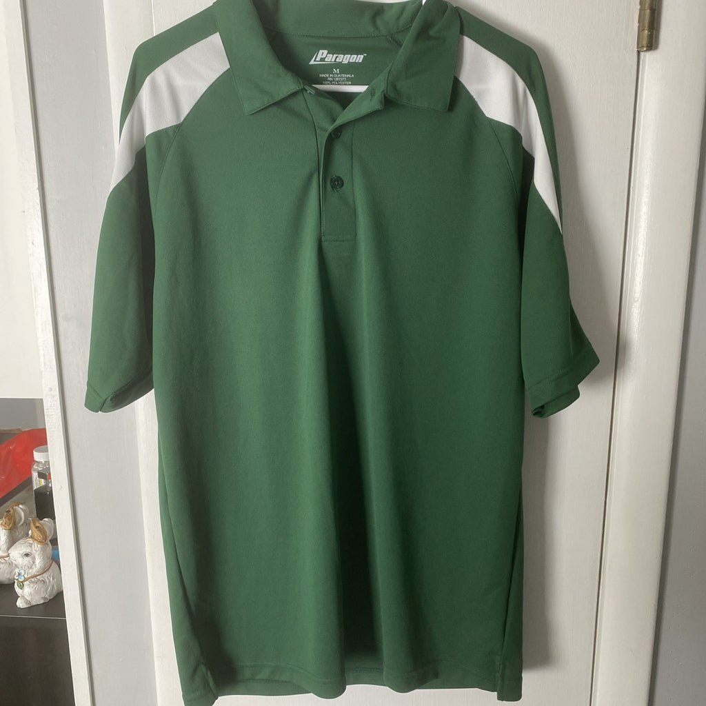 Paragon men’s green white striped polo shirt size medium short sleeve