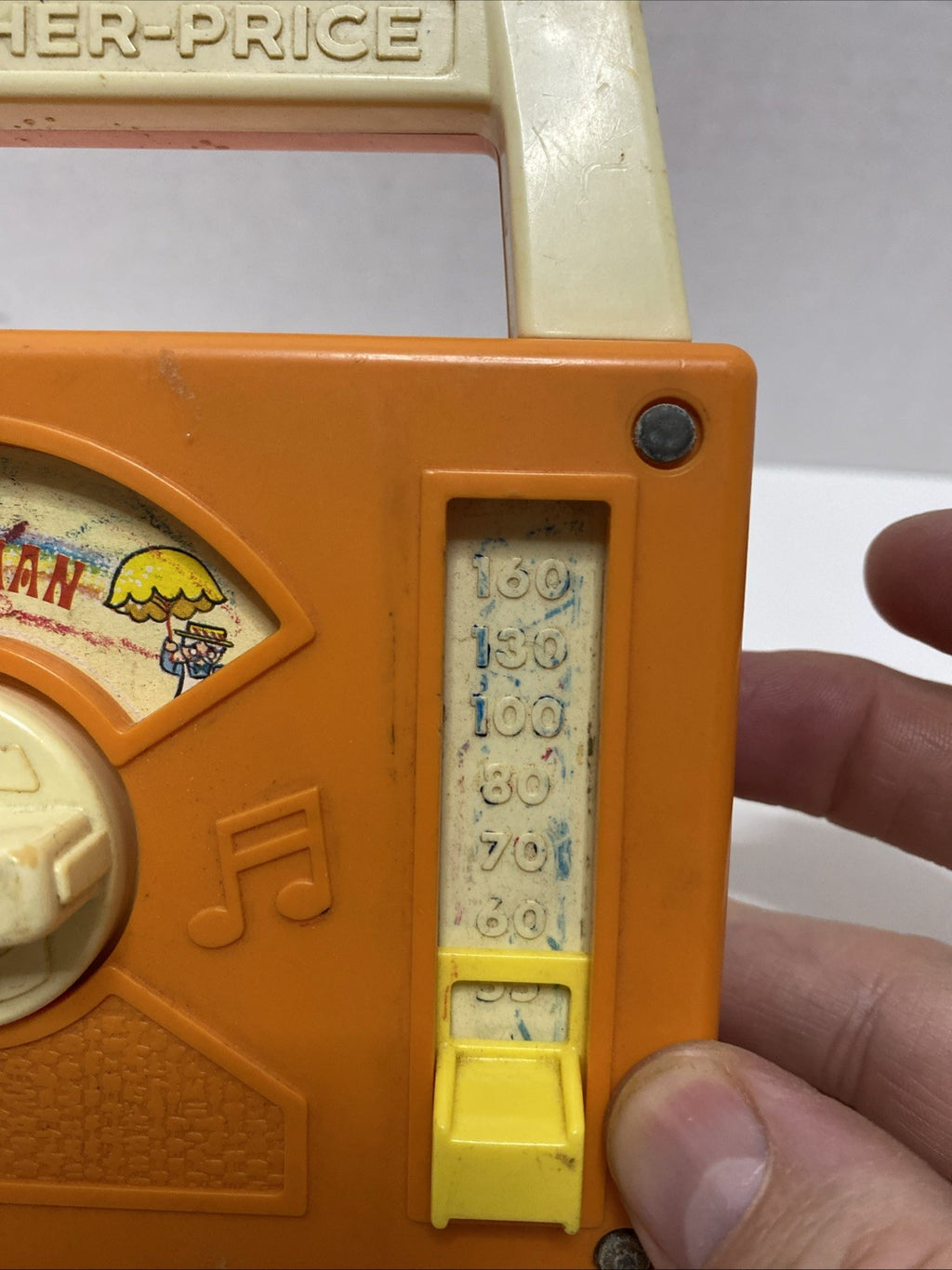 1978 Vtg Fisher Price Wind Up Music Box Radio Orange Works