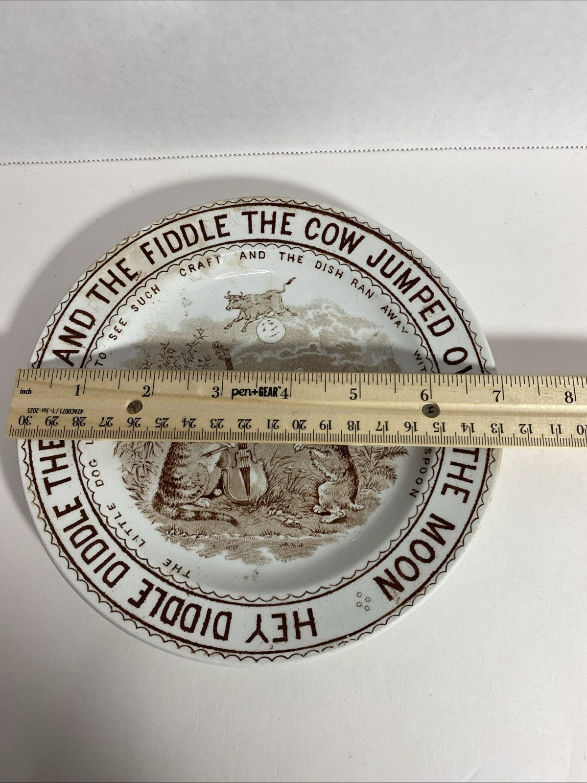 Antique English W&C Hanley Porcelain Nursery Rhyme Plates Cat Cow Fiddle