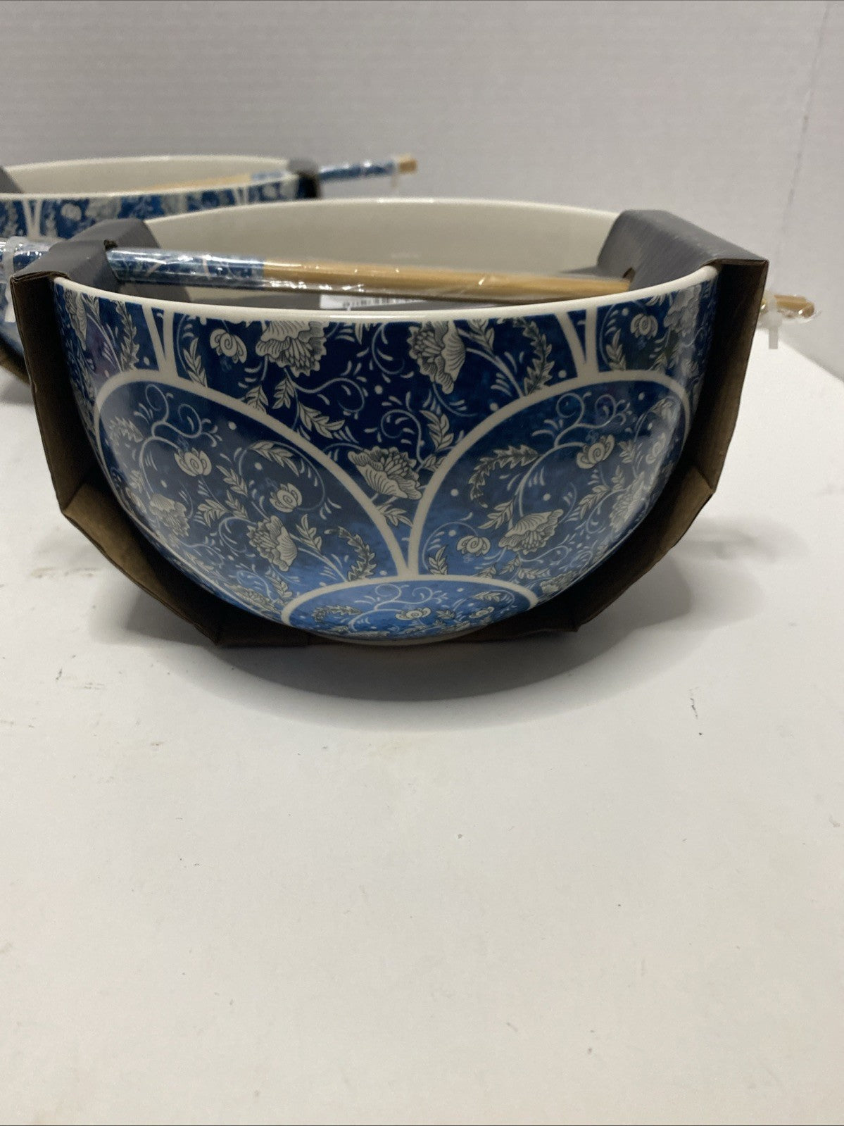 Core Kitchen Ramen Noodle Ceramic Bowl Blue Abstract Design 26oz Set Of 2