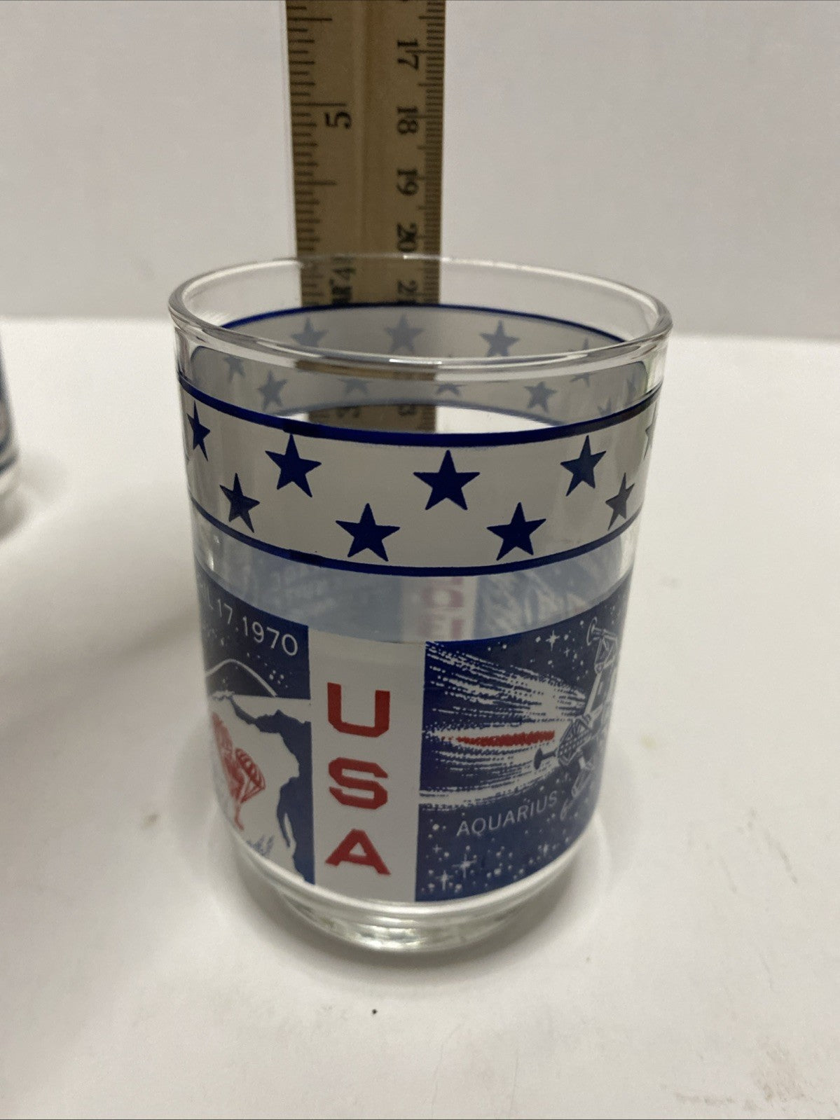 Vtg Libbey Glass NASA Apollo 13 Glass SAFE RETURN Aquarius astronaut￼ USA 1970s