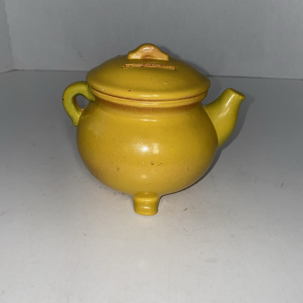 Vintage Penny Pot Yellow Kettle Coin Bank - Ceramic See Description