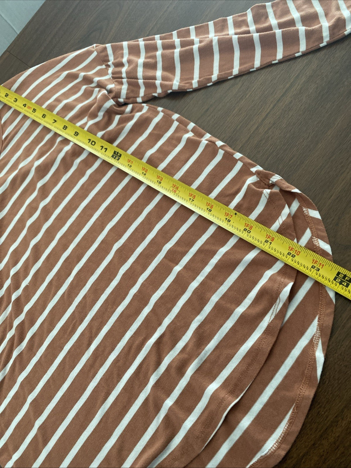 Old Navy women’s extra small long sleeve cotton tan and white striped shirt