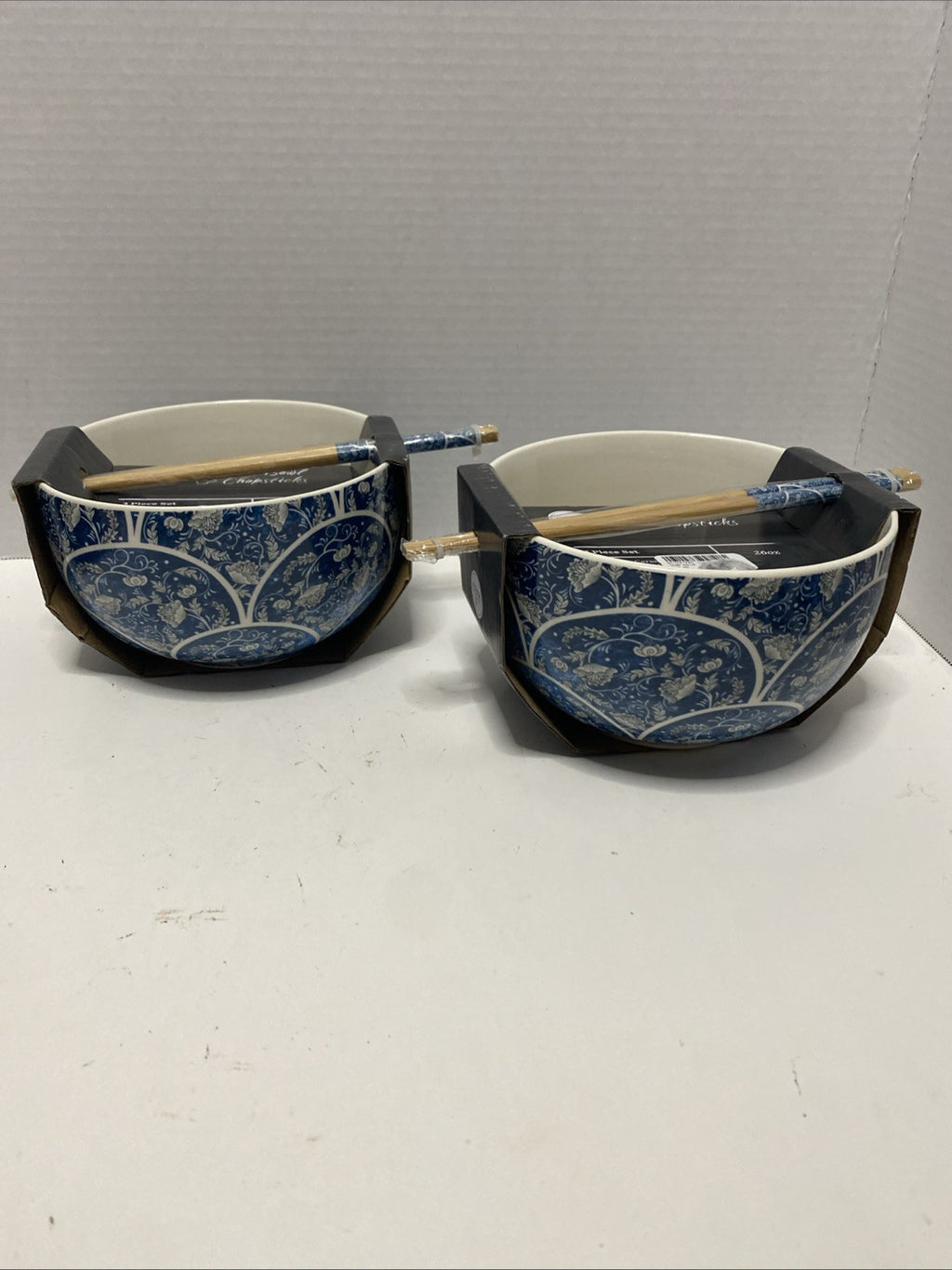 Core Kitchen Ramen Noodle Ceramic Bowl Blue Abstract Design 26oz Set Of 2